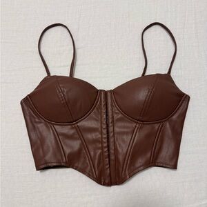 Windsor Brown Faux Leather Corset Top